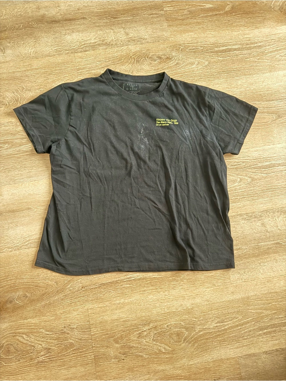 Black Short-Sleeve Graphic Crewneck T-Shirt with Subtle Neon Print